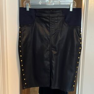 Coated denim maternity pencil skirt